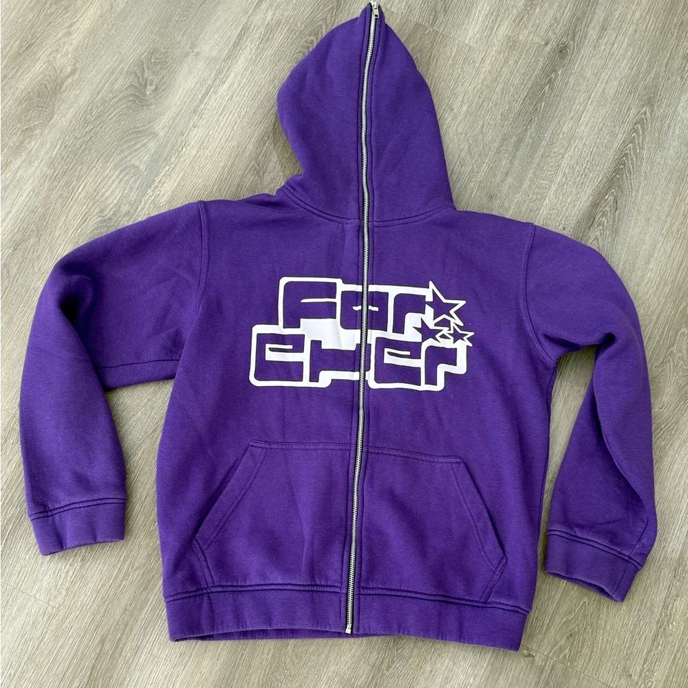 “For Ever” Men’s Purple Full Zip Up Hoodie -L - Picture 2 of 6